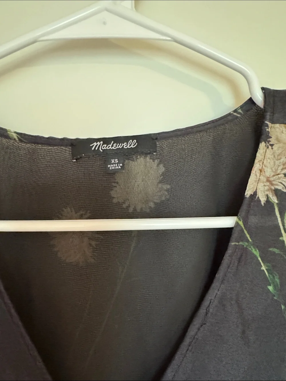 Madewell Black Floral Sheer Puff Sleeve Wrap Blouse
